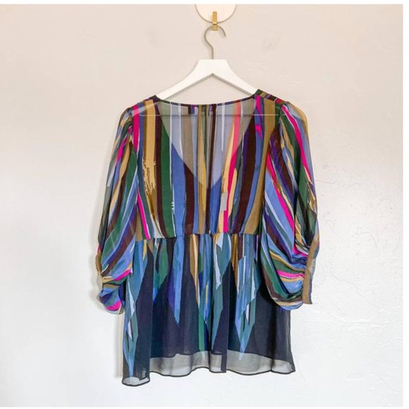 ted baker london brita silk stripe black pink green blouse 1 nwot - Picture 2 of 7